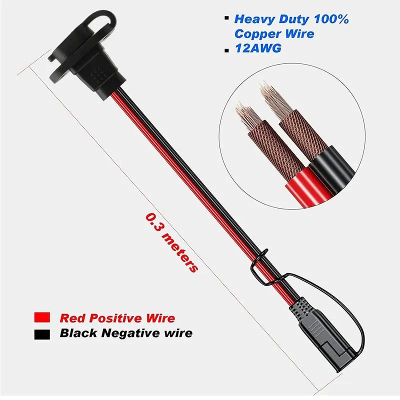 12/18AWG SAE Quick Connector Harness Waterproof SAE Extension Cord Sidewall Port for Solar Panel Generator Battery Charger