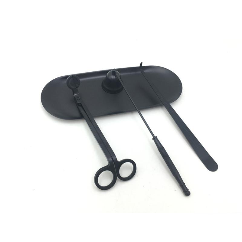 

4 шт./набор Триммер для фитиля свечи Ножницы Гаситель Крючки Аксессуары для свечей с подносом Инструмент для обрезки фитиля из нержавеющей стали чёрный