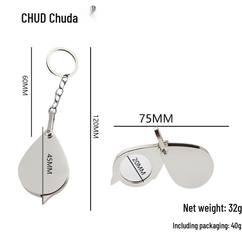 Lente d'ingrandimento pieghevole Chuda da 30 mm, interamente in metallo, con manico