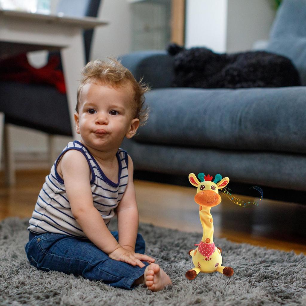 Singing Giraffe Plush Singing Interactive Toy Twisting Electronic Soft Plush Light Up Talking Repeating Giraffe For Toddler Boys