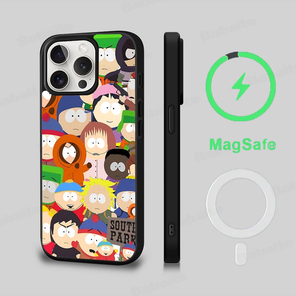 Cartoon Funny S-South-P-Park Phone Case Magnetic Case For IPhone 16 14 13 12 11 15 Pro Max Plus For Magsafe Wireless Charge Cove