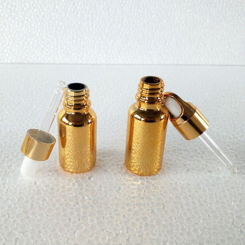 Gold Plating Essential Oil Bottle Dropper Empty Bottle 5-100ml Cosmetic Glass Blending Storage Bottle