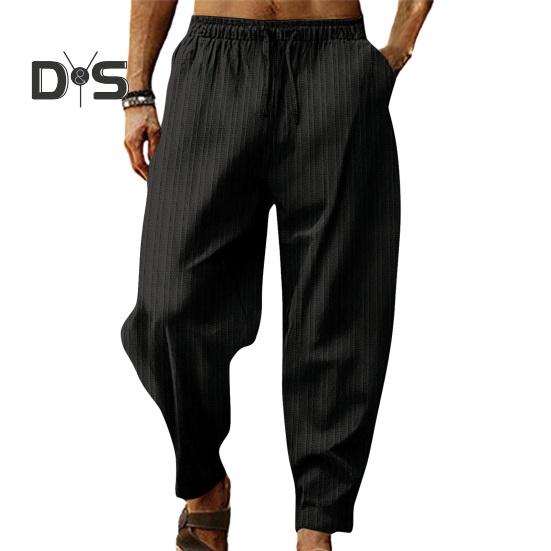 

Мужские брюки на шнурке с эластичной резинкой на талии, широкие полосатые брюки с глубоким промежностью, однотонные, свободные, мягкие дышащие спортивные спортивные штаны XL чёрный
