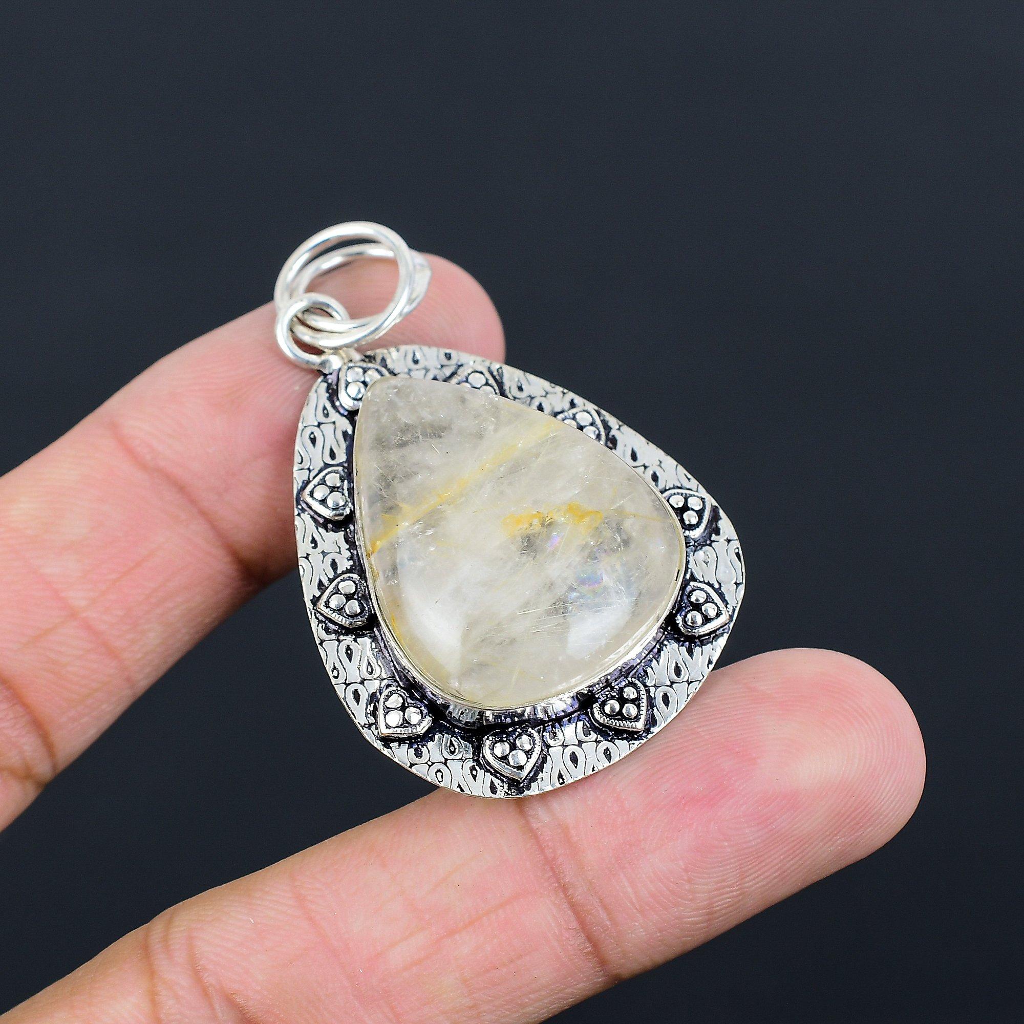 Sisters Day Sale Pear Golden Rutile Stone Wedding Daughter Pendant 925 Silver