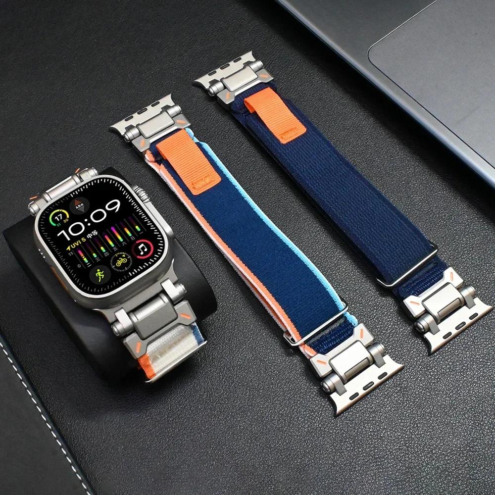 Nylon Strap For Apple Watch Ultra 2/1 49mm 46mm 45mm 44mm Metal Connector Bracelet For iWatch Series 10 9 8 7 6 5 4 se Men Band