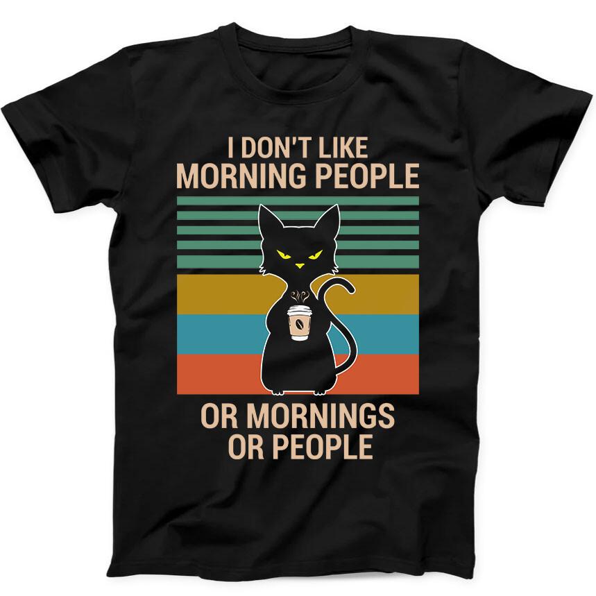 Ich hasse Morgenmenschen Kaffee Schwarze Katze Lustiges Geschenk T-Shirt Schwarzes T-Shirt 290 Unisex T-Shirt