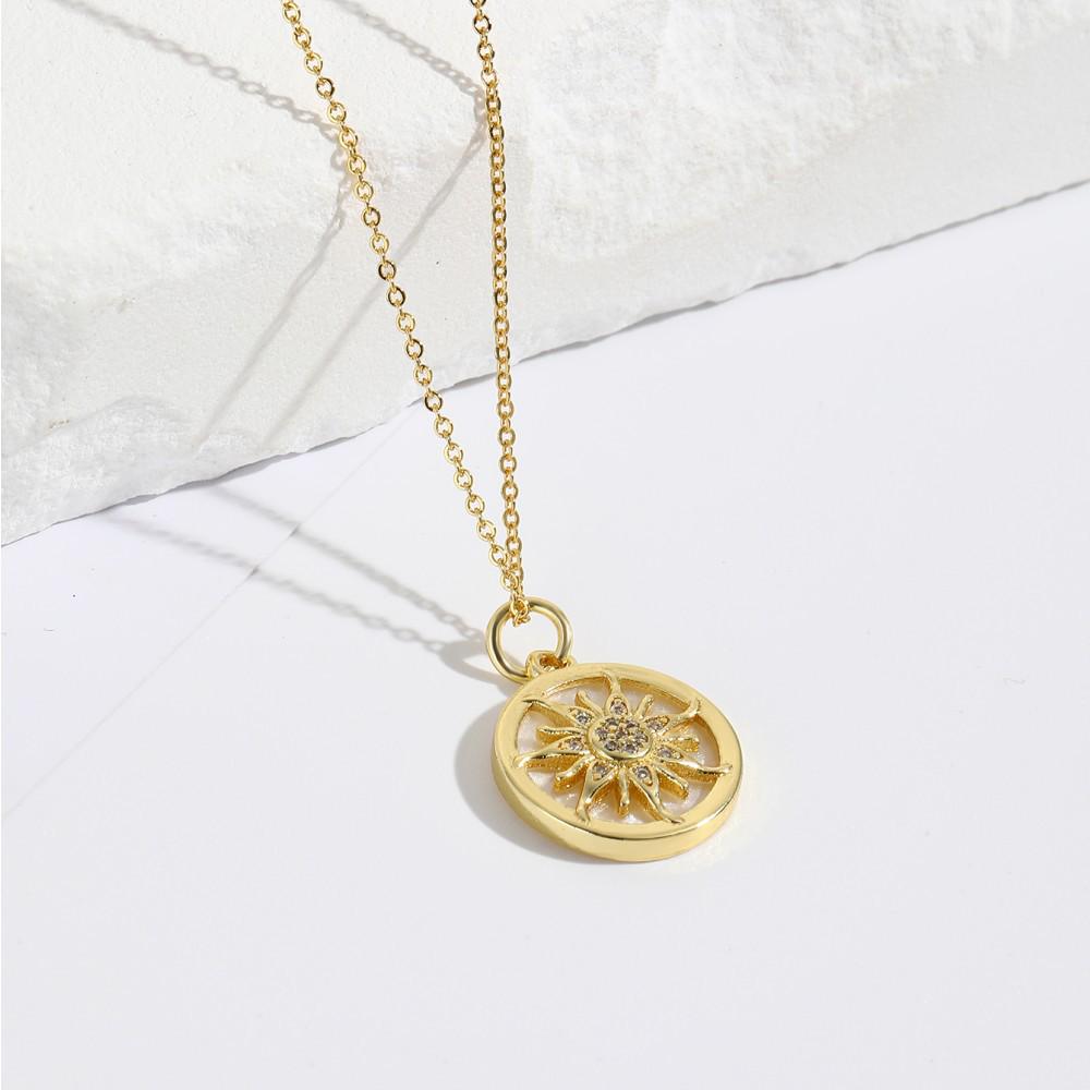 Round Angel Sunflower Shell Pendant Necklace - Star & Moon Design for Women, European & American Style
