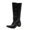 American Retro Rivet Knight Boots - Black Punk Over-the-Knee for Petite Women