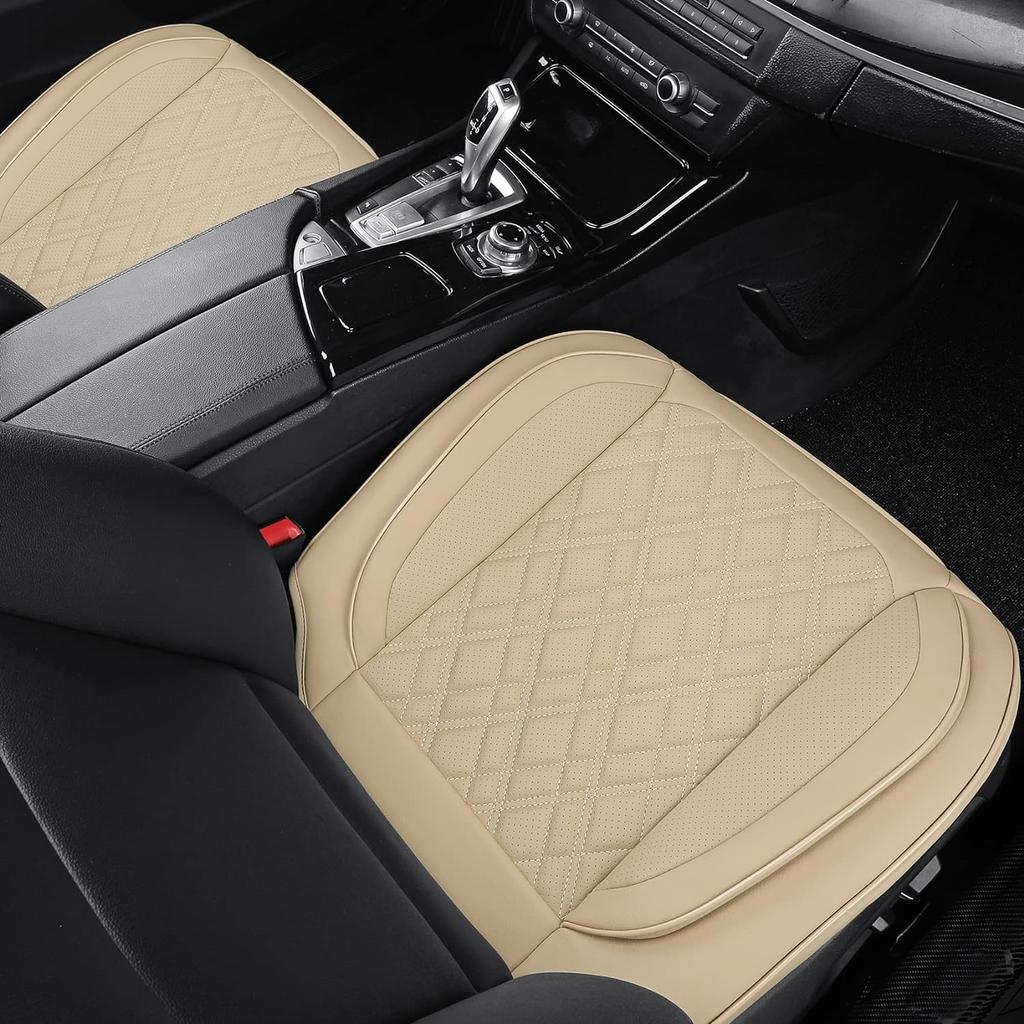 Car Seat Cover Front PU Leather Seat Covers, 2Pcs Universal Bottom Seat Covers for Cars, Anti-Slip, Storage Bags,Full Wrapping Edge Fits 95% of