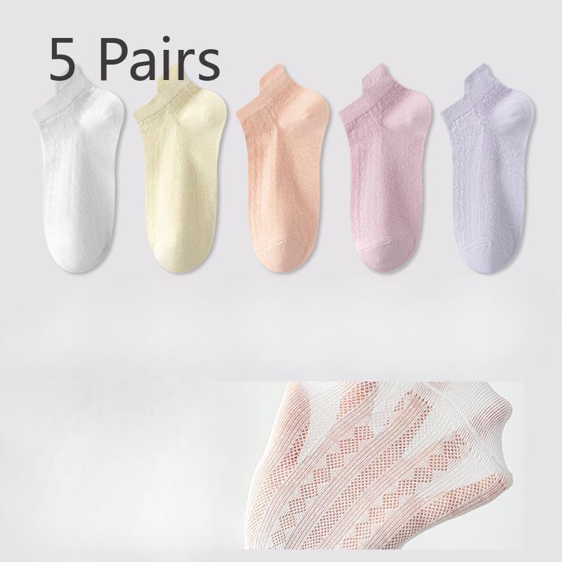 5 Pairs of Women's Summer Thin Style Deodorant Sweat Absorbing Shallow Mouth Mesh Breathable Invisible Socks