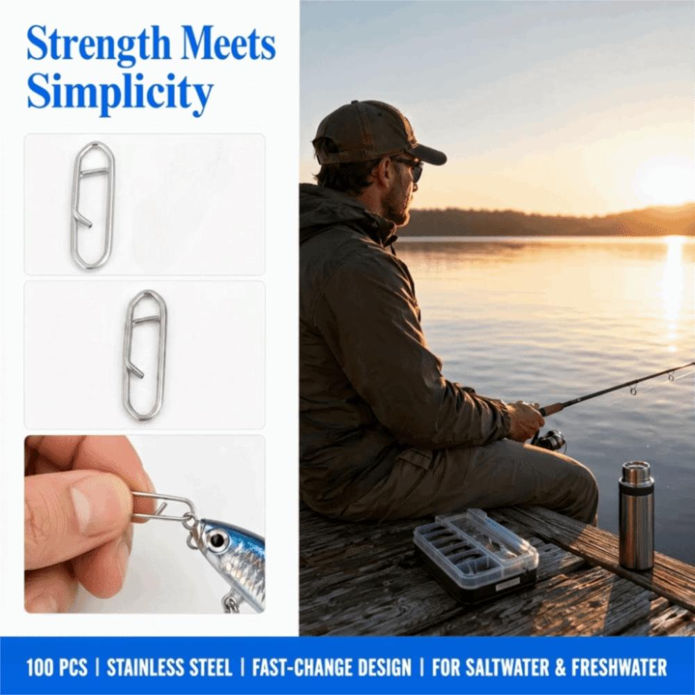 100PCS Quick Change Fishing Speed Clips tainless Steel Fishing Clips  Topwater Lure S-40LB-100PCS