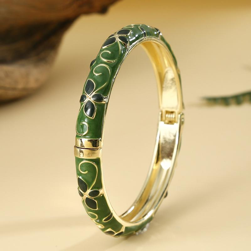 Flower Pattern Enamel Cloisonne Bracelet For Women Retro Gold Color Plated Bangles for Girls Women Jewelry Gifts