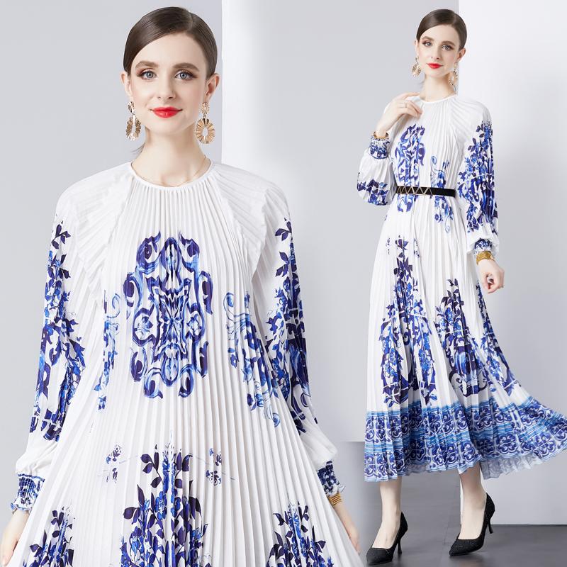 Jesienne damskie sukienki vintage print designerskie na wybiegu plus size oversized długie maxi sukienki na imprezę świąteczną