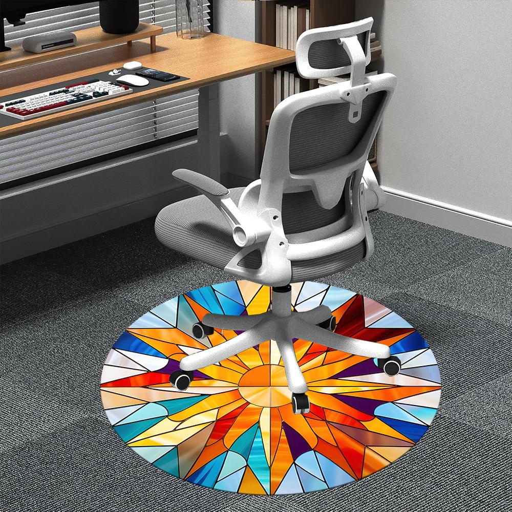 1pc Stained Glass Sunburst Office Round Area Rug, Indoor Mat Suitable ForOffice, Under Office Chairs Bedroom Living Room Home Decor, D159