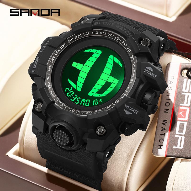 SANDA Luxury Men's Electronic Digital Watch Outdoor Sports Waterproof Countdown Men's Electronic Watch Alarm Clock
