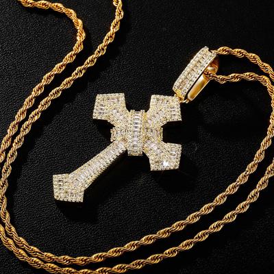 Kupfer eingelegter Zirkon Voll Diamant Leiter Retro Größe Kreuz Anhänger Hip Hop Trend Herren Halskette Zubehör