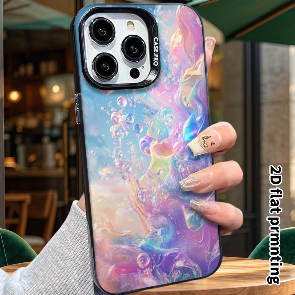Phone Case: 2D Flat Design, Fits iPhone 18, 17, 16, 15, 14, 13 Pro, Color Silver Protective Case, Couple Style, Rainbow Bubbles, Christmas and Hallowe