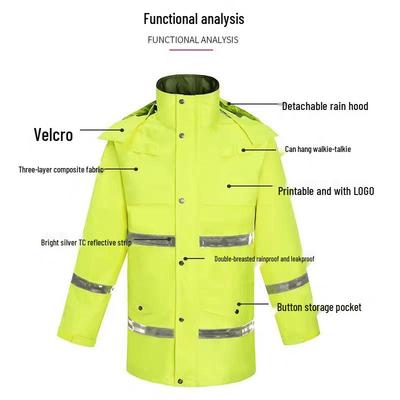 Rainproof Three-Layer Composite Raincoat and Pants Set with Reflective Safety for Traffic Duty