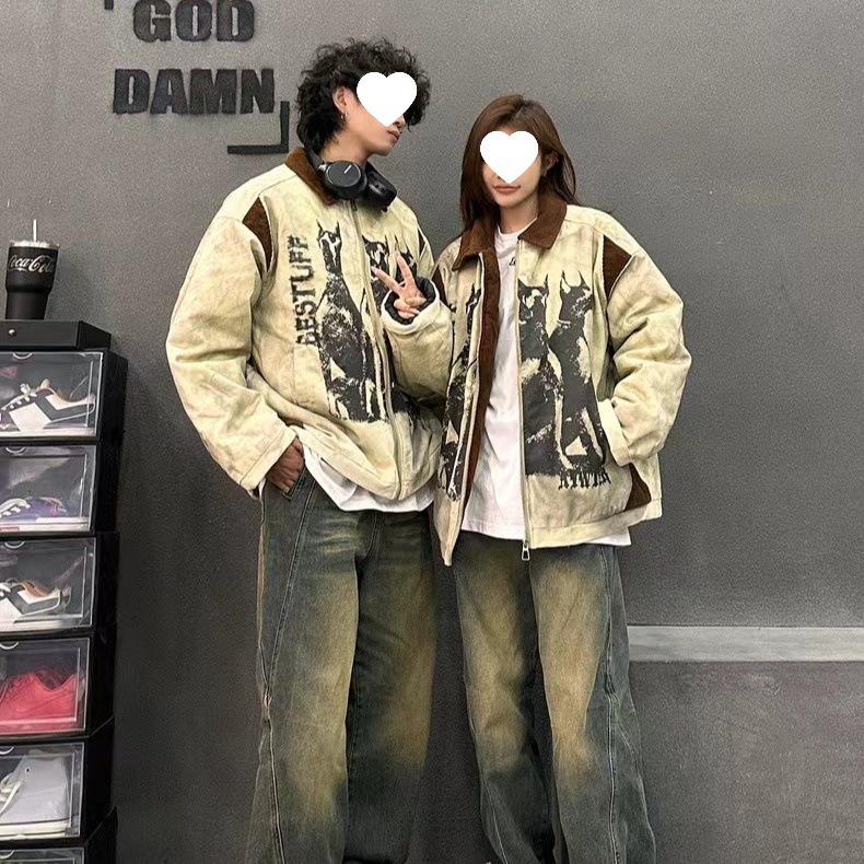 Unisex Winter Retro Dobermann-Print Reversmantel - Dick, Warm, Kontrastnähte, Kältefest, Trendige Baumwolle.