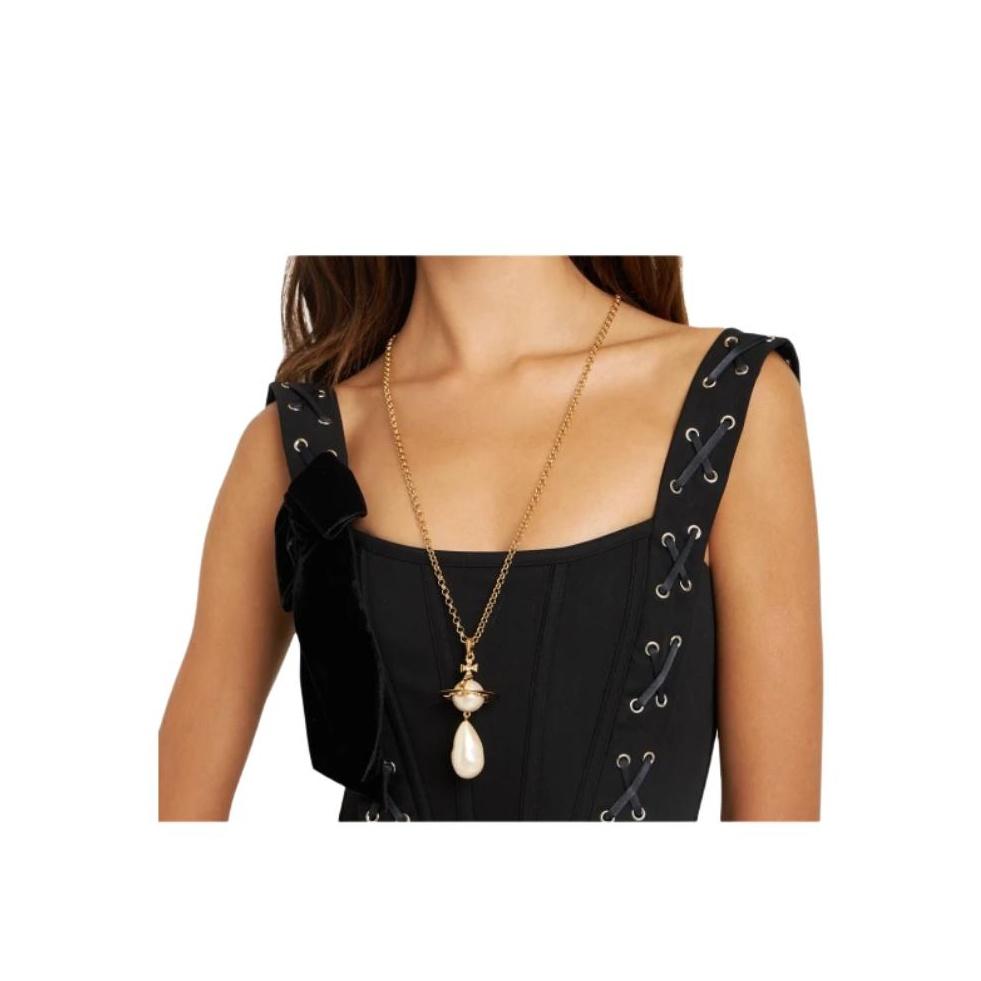 Vivienne Westwood Pearl Drop Crystal Necklace Women necklace Gold 630203B602R107R107
