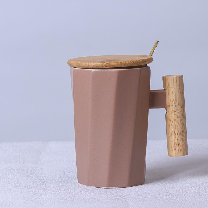 Wooden Handle Ceramic Mug Literary Water Cup Coffee Milk Cup Holiday Event Gifts