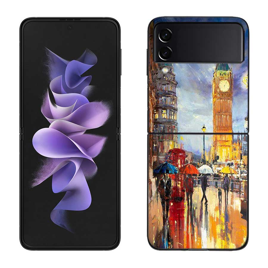 Artist London Painting Oil Painting Case For Samsung Z Flip 6 5G Galaxy Z Flip 5 4 3 5G Black Hard Cell Phone Cover Luxury PC Sh