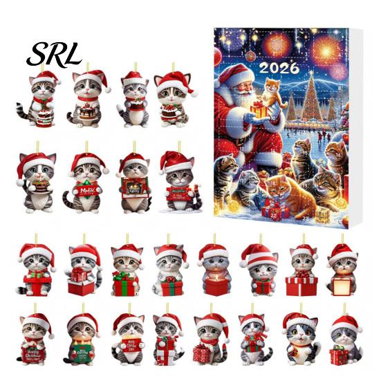 Christmas Tree Decorations Hanging Ornaments 2026 Cat Advent Calendar, 24 Days Countdown Calendar with Festive Home Decor Santa Hat Kitten 2D Acrylic