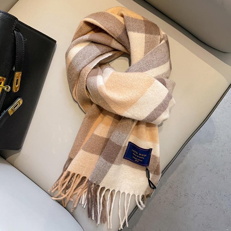 British plaid pure wool scarf men and women winter girls couple British plaid warm scarf gift