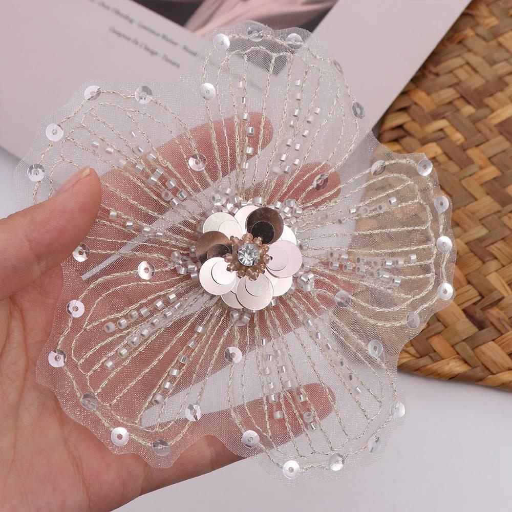 2pcs Exquisite 3D Sequin Flower Applique Handmade DIY Crafts Cloth Patch Lace Fabric Cloth Applique Dressmaking