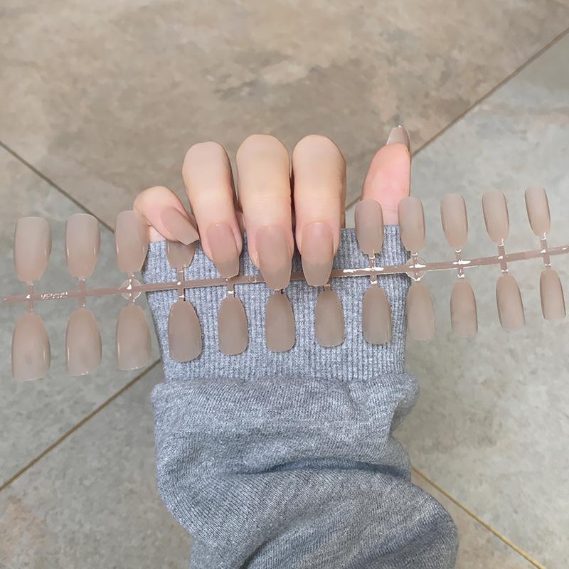 24pcs/set DIY Quick Nails Matte Frosted Long T Solid Color False Nails Multi-color Strips Finished Wear Manicure