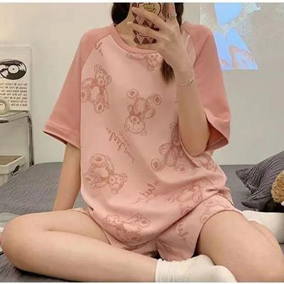 Pijama de Mujer Estampado de Oso Conejo de Dibujos Animados Ropa de Casa para Niña Mangas Cortas Pantalones Cortos Ropa de Dormir para Mujer Ropa de Noche Dulce Linda