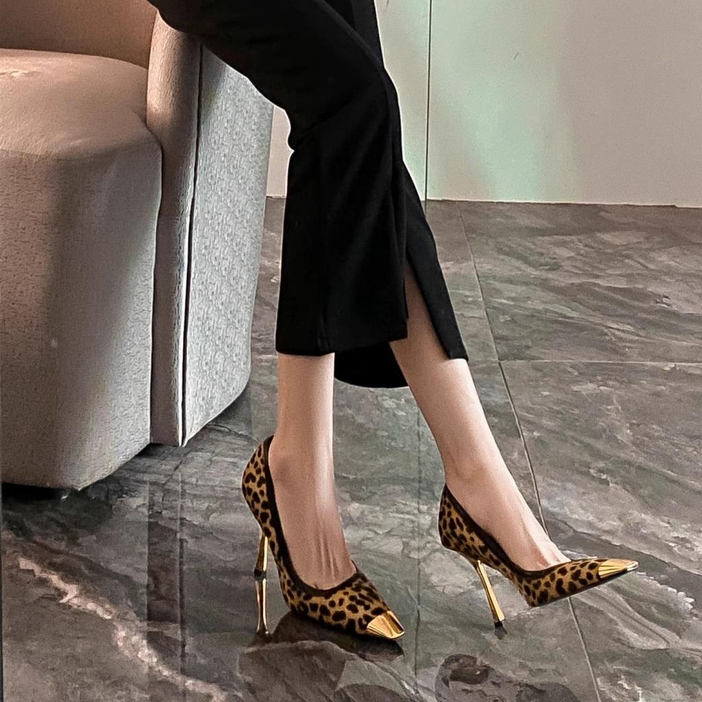Leopard Print High Heels Women's Shoes Square Toe Stilito Ladies Pumps Quick Delivery 2025 Trend 39 Wholesale With Discount Shoe