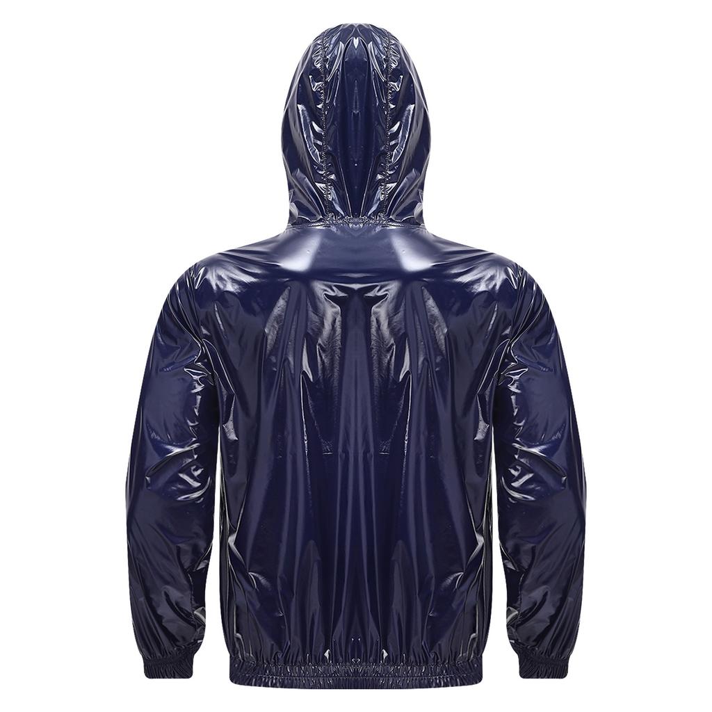 S-3XL Men Waterproof Hooded Jacket Long Sleeve Front Zip Up Drawstring Raincoat Windbreaker for Hiking Fishing Biking Outdoor