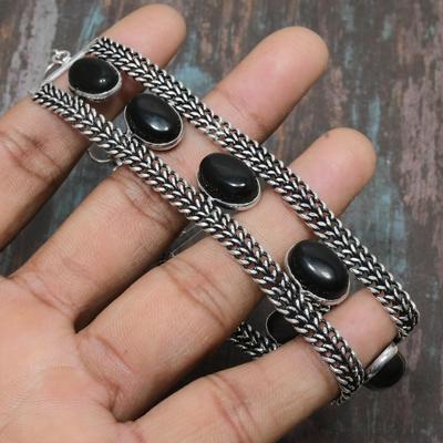 Bracciale in argento sterling 925 fatto a mano con pietra preziosa di onice nero per il Ringraziamento