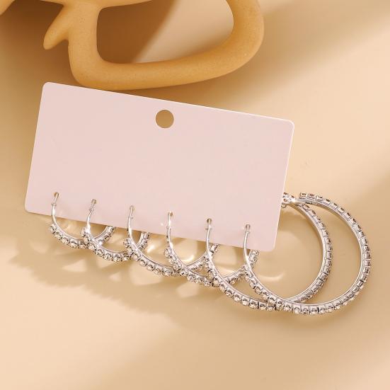 3 Pairs Women Earrings Ear-Pin Closure Stable Wearing Structure Multi-Size Hoop Earrings with Rhinestones Inlaid Jewelry Gift