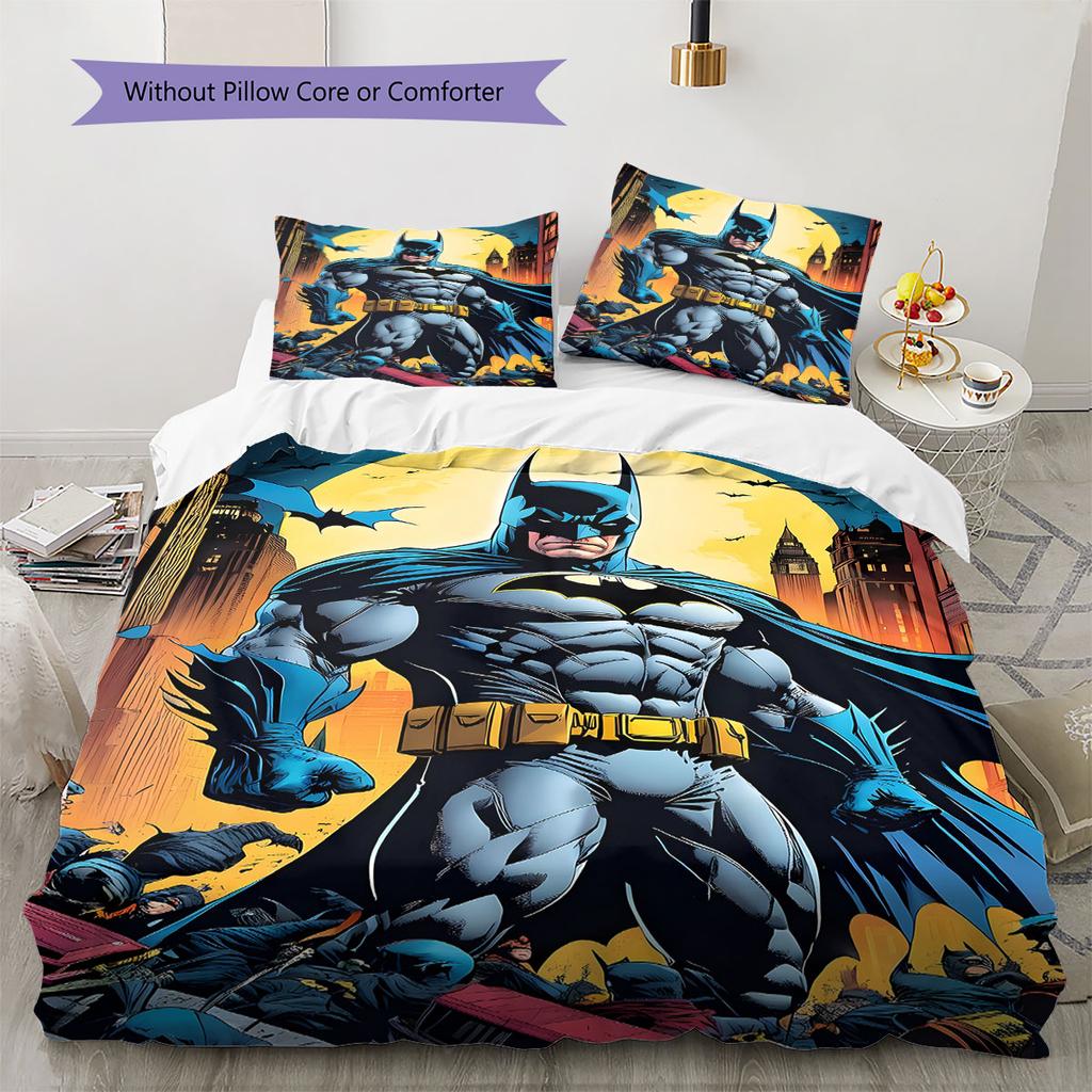 3-piece DC Batman Print Print Coreless Bed Sheet Set, Comfortable Bedspreads In Various Sizes, Bedroom Bedding.