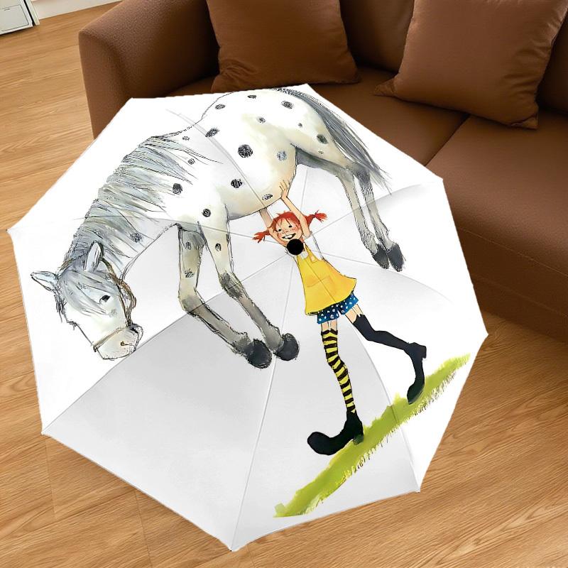 1PC Girl, Horse Umbrella-8-Rib Reinforced, Automatic Open, Lightweight & Durable, Cute Fashion Accessory for Outdoor, Beach, or Casual Use, Beach Umbr