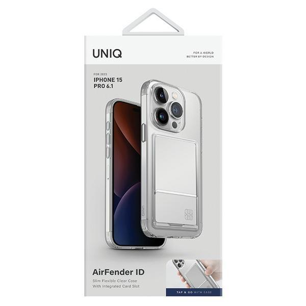UNIQ Air Fender ID iPhone 15 Pro Case 6.1" Nude Transparent Cardslot