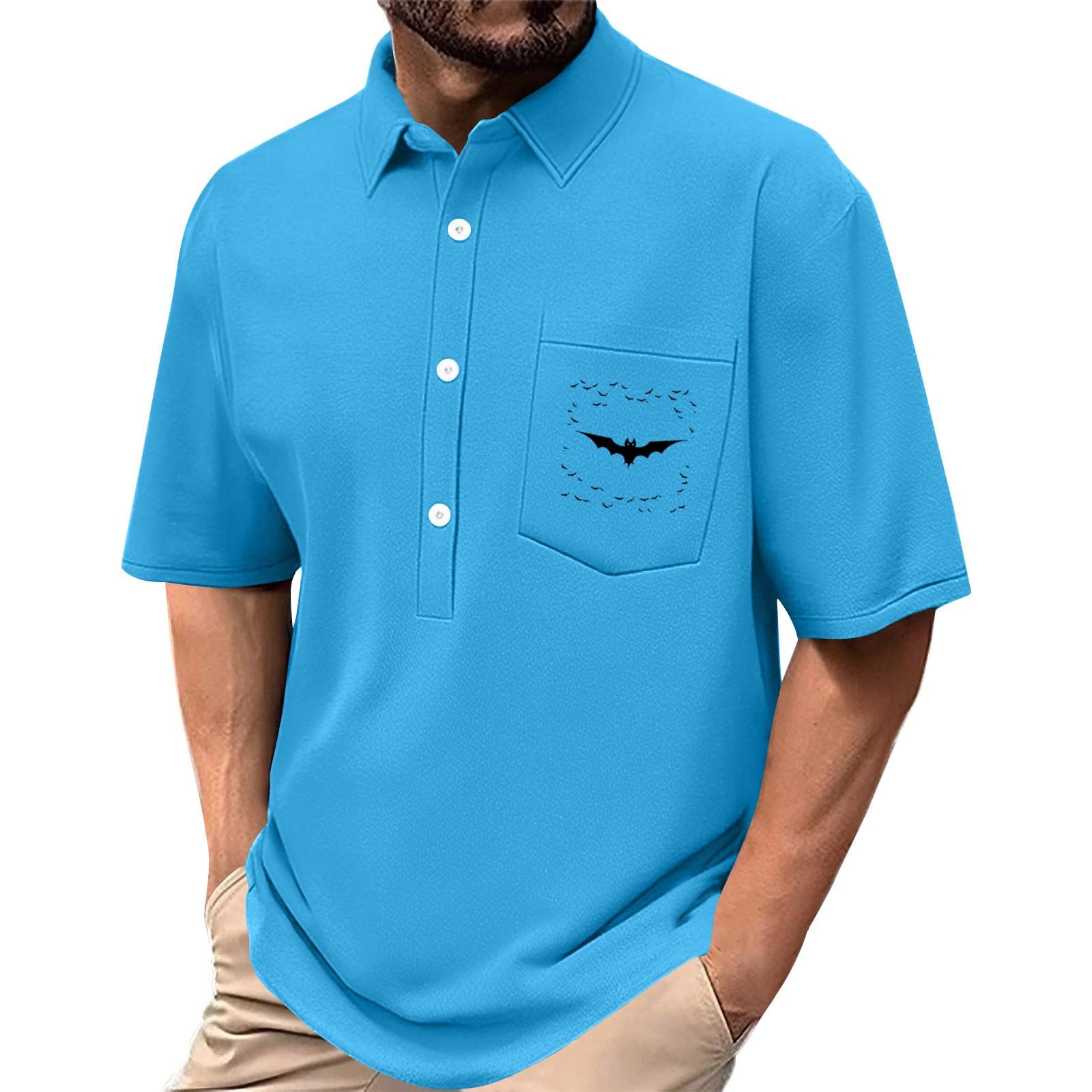 

Мужская летняя однотонная рубашка с принтом, эластичная в четырех направлениях, с лацканами, на пуговицах, с карманом, повседневный спортивный топ с короткими рукавами M