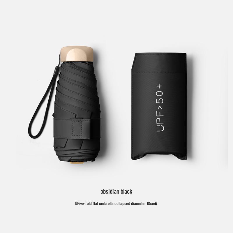 Mini Ultralight Five-Fold Anti-UV Umbrella - Portable Dual-Use for Sun and Rain, Customizable Women's Sunshade.