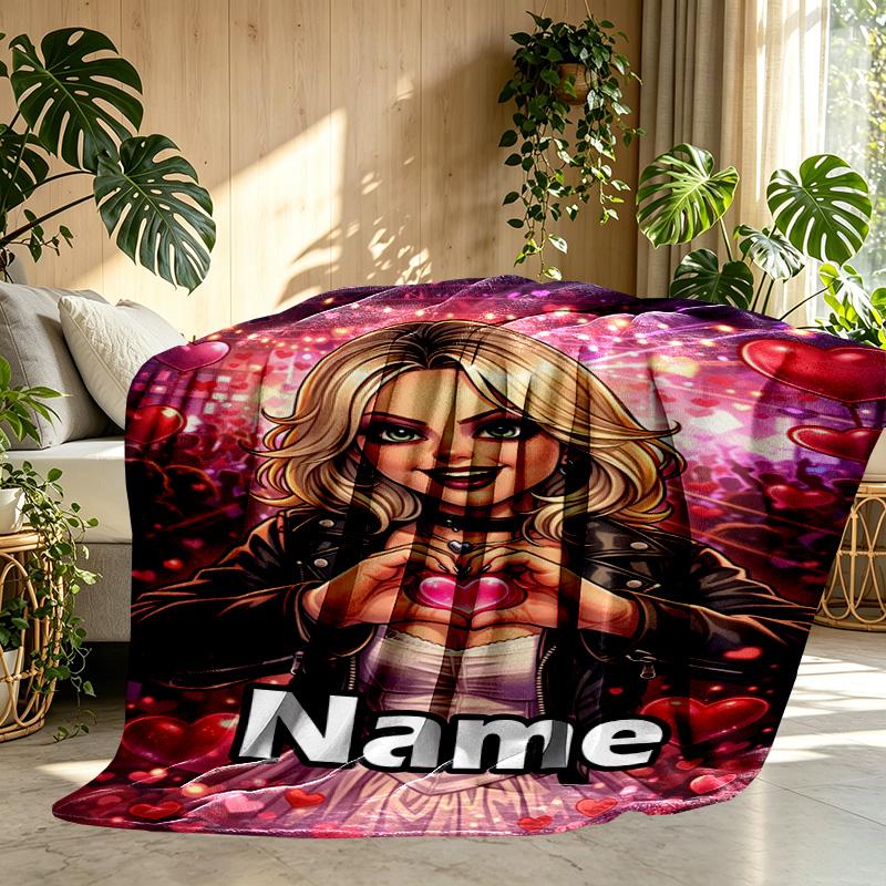 Custom Name Personalized Bride of Chucky Print Blanket, Home Decor, Bedroom, Sofa, Camping, Couch, Gifts for Birthday Christmas