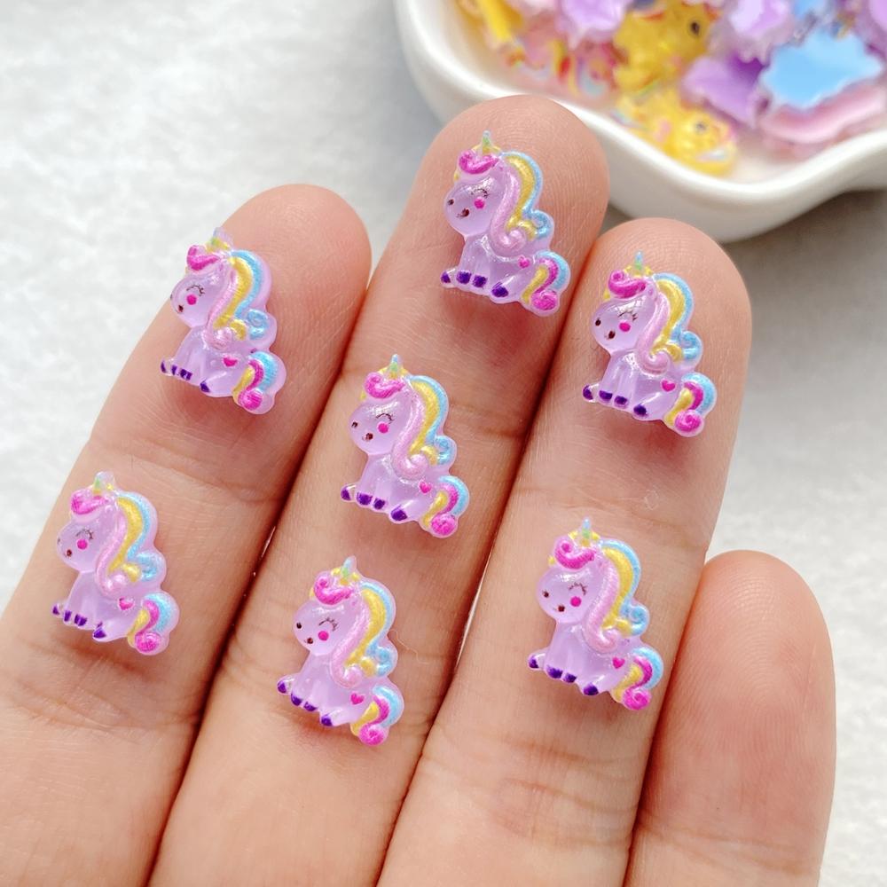 50Pcs Cute Resin Little Unicorn Pony Flat Back Ornament Jewelry Making Manicure Hairwear Accessorie