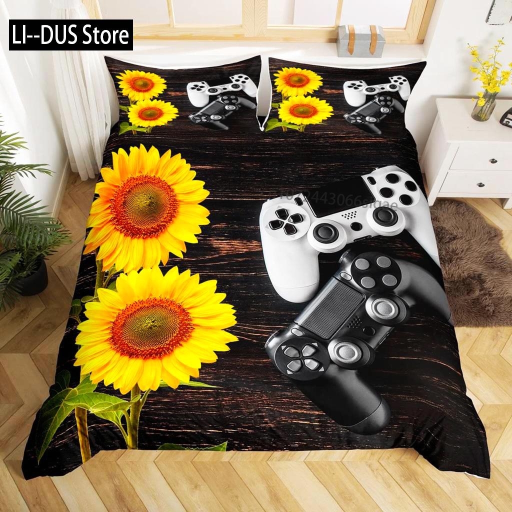 Gamepad Duvet Cover Set Microfiber Gamer Player Gaming Joystick Comforter Cover Queen Size Kids Boys Video Game Twin Bedding Set