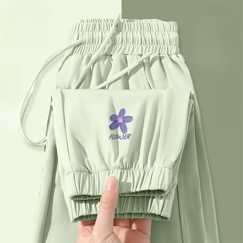 

Модные летние женские укороченные брюки Ice Silk, тонкие солнцезащитные повседневные брюки-капри XXL зелёный