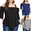 Fashion Women Casual Plus Size Asymmetric Cold Shoulder Top T-shirt Bow Blouse