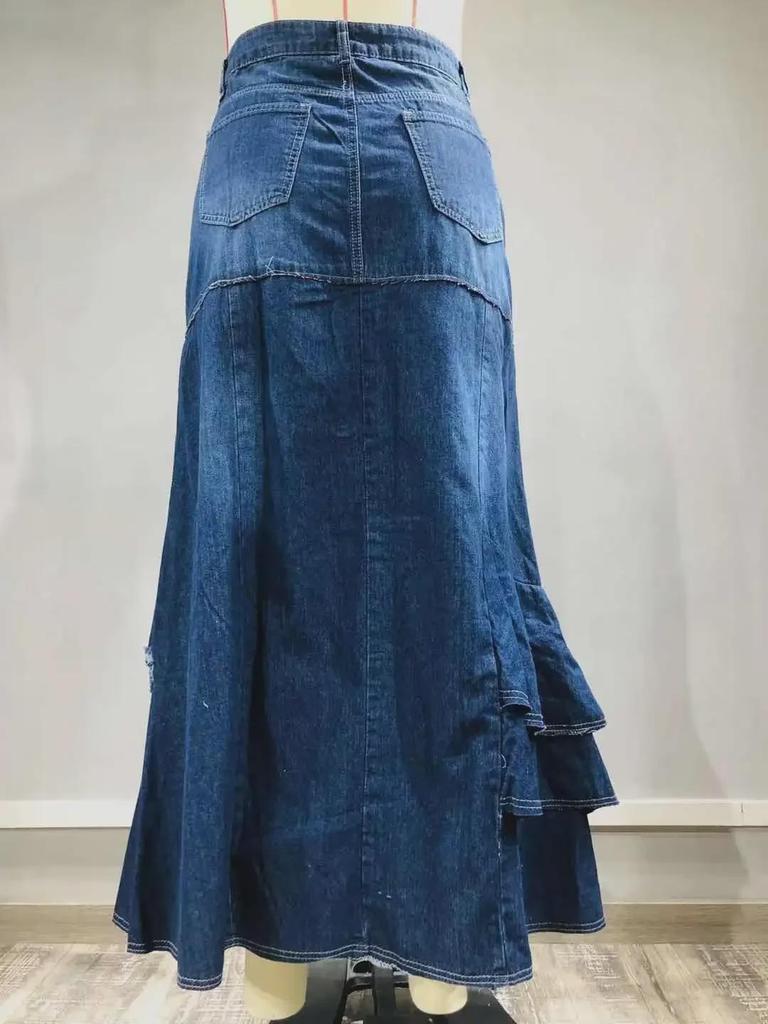 Saia longa irregular da Semana de Moda Europeia e Americana 2024 - Roupa feminina confortável e casual para primavera/outono