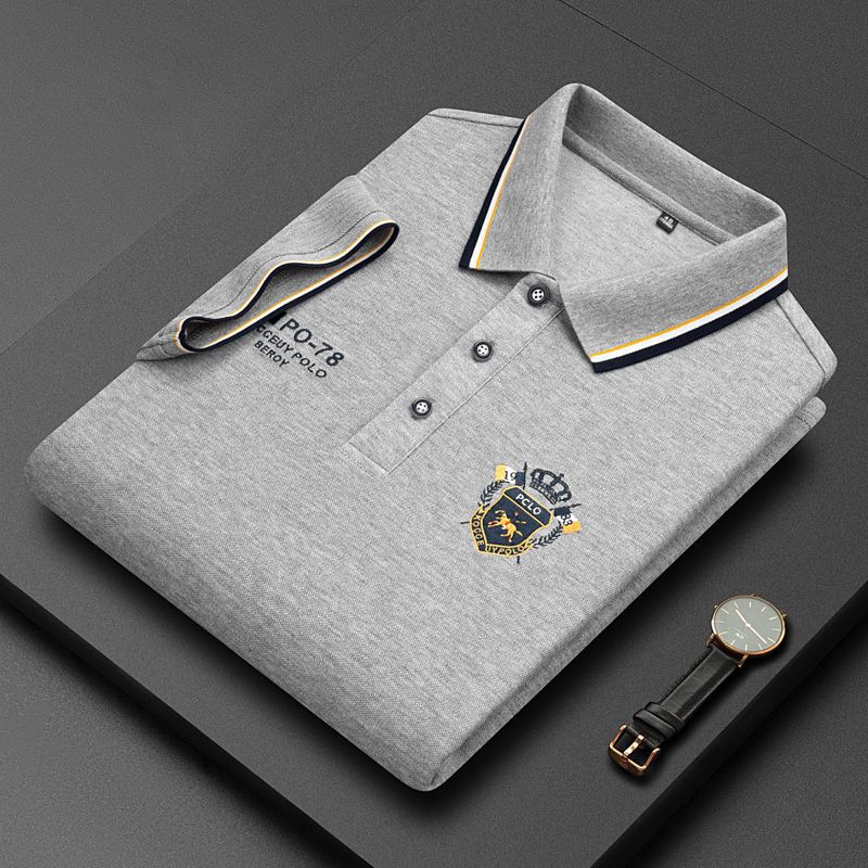 Nouveau Polo Homme Brodé Coton Respirant Business Casual Coupe Ample Manches Courtes Haut