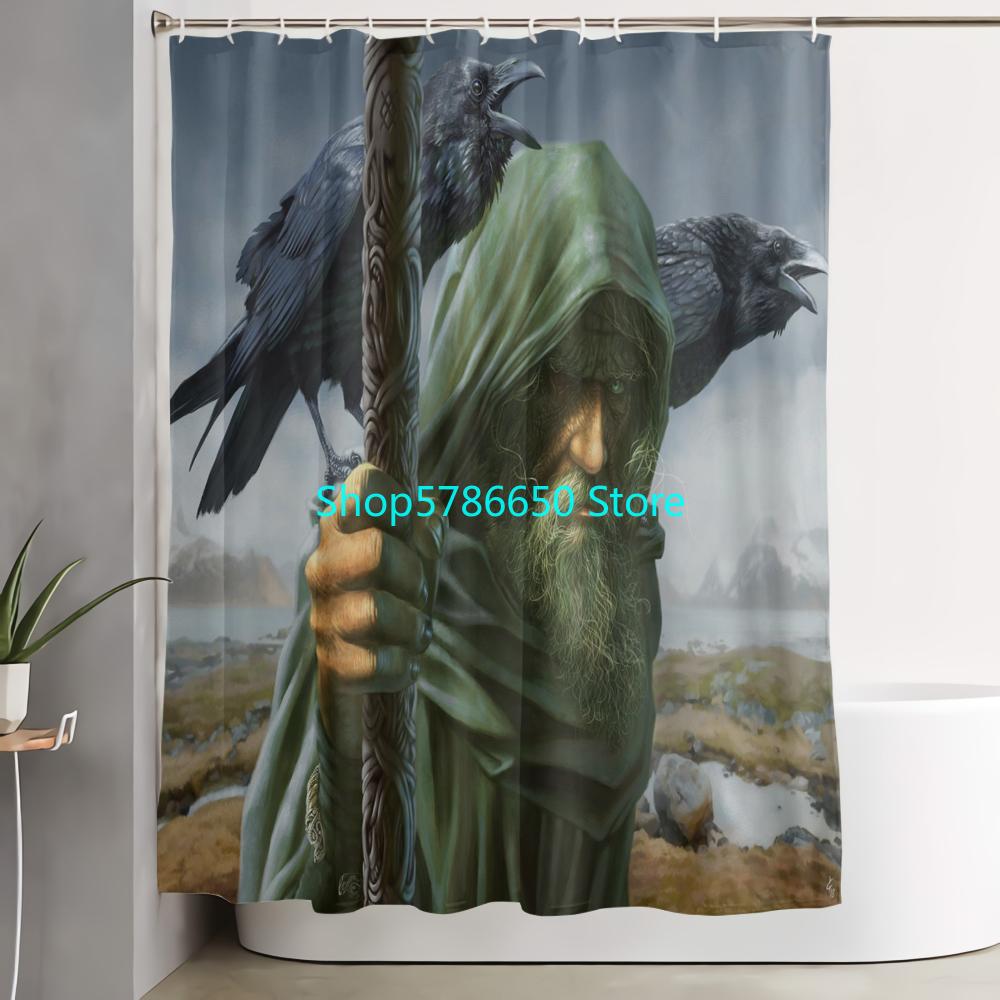 Dusjforheng Imaginary Wrath of Vikings Kongeskip med Dragehode Stormstråler Stoffduk Baderomsdekor Sett Med 12 Kroker