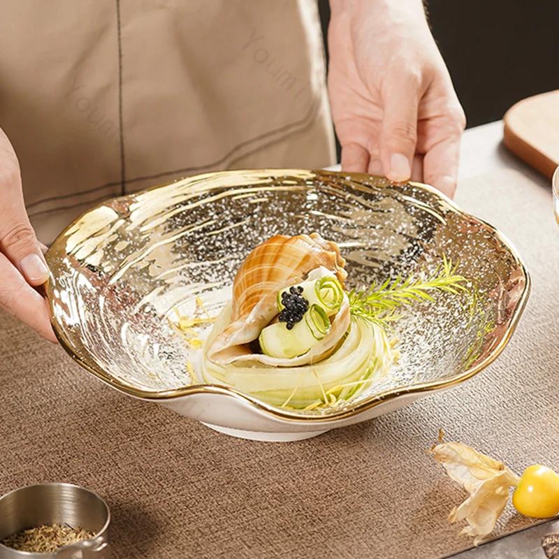 Creative Lotus Leaf Ceramic Bowls Light Luxury Restaurant Salad Dessert Bowl Retro Exquisite Fruits Plates Household Tableware