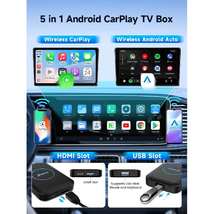 2026 CarlinKit HDMI Android Ai Box Wireless Carplay Android Auto For Youtube Netflix IPTV 5 IN 1 WIFI 5GHZ USB A Plug And Play